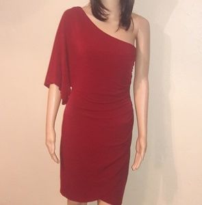 off-the-shoulder evening dress.